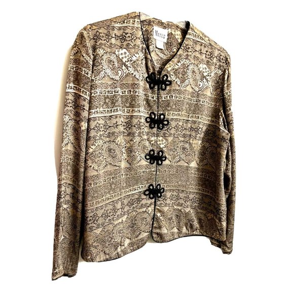 Asian Women Lite Jacket Size 18 Gold Black Semi Shinny Long Slvs Dressy Elegant - Picture 6 of 10